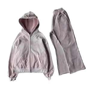 Chándal unisex vintage elegante con efecto lavado, estampado en relieve y pedrería, pantalones de chándal acampanados con lavado ácido, chándal oversize - Product Image 5