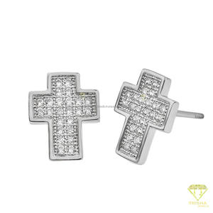 Élégantes boucles d'oreilles clous en diamant de laboratoire croisé, en argent sterling 925, bijoux étincelants et brillants - Product Image 3