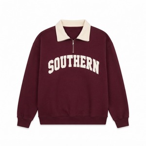 Sweat-shirt pour femme Southern, couleur bordeaux, col zippé, manches classiques, logo frontal, style preppy, vêtement d'automne - Product Image 1