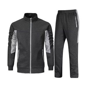 Men's Breathable Sporty Tracksuit Set Full Zipper Stand Collar <b>Jacket</b> With Side Pockets And Matching Joggers Autumn Casual Wear - Product Image 1