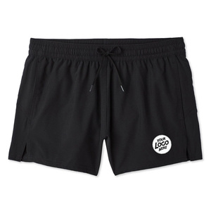 Shorts de sport noirs pour femmes, coupe régulière, taille élastique, cordon de serrage, séchage rapide - Product Image 1
