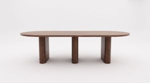 VIAMOS Wood Quiet Dining Table Set 12 Seater Luxury Wooden Dining Furniture Fabric Alaska-11 - Linen <b>Upholstery</b> Chair - Product Image 3
