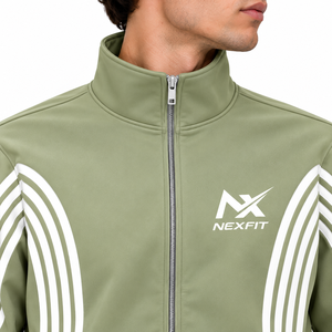 Conjunto Deportivo para Hombre, Chaqueta con Cierre y Pantalones Jogger de Pierna Ancha, Color Verde Salvia, Transpirable, Talla Grande, para Invierno - Product Image 5