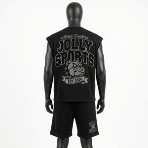 Ensemble t-shirt sans manches et short pour homme, 300 GSM, coton molletonné premium, logo imprimé sur mesure, vêtements de sport - Product Image 3