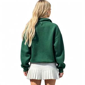 Sweat-shirt oversize à col zippé pour femme, vert forêt vintage, en molleton chaud pour l'hiver, style décontracté - Product Image 3