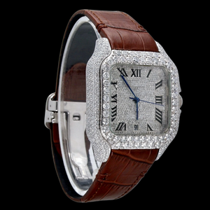 Montre de luxe pour homme et femme avec boîtier carré en moissanite VVS1 personnalisé, bracelet en acier inoxydable avec moissanite, fermoir résistant à l'eau - Product Image 4