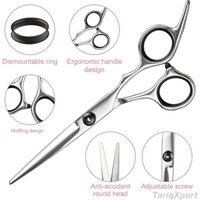 Kit de barbier professionnel TariqXport en acier inoxydable, ciseaux à effiler à long manche, finition miroir, ensemble de coupe de cheveux en cuir