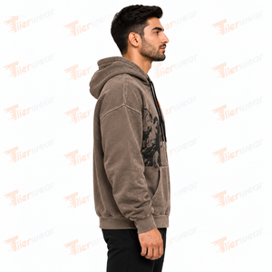 Vintage Acid Wash Zip-Up Hoodie Men 370gsm 100% Cotton Fleece Winter Eco-Friendly Casual Custom OEM Private Label Factory - Product Image 3