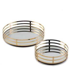 Wholesale Luxury <b>Gold</b> Metal <b>Mirror</b> Tray Round Decorative Serving Trays Cosmetic Vanity Perfume Organizer Coffee Table Tableware - Product Image 1