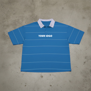 T-shirt Polo Court Décontracté à Rayures Imprimées Coupe Boxy pour Homme – Fabrication Personnalisée – Collection Été - Product Image 1