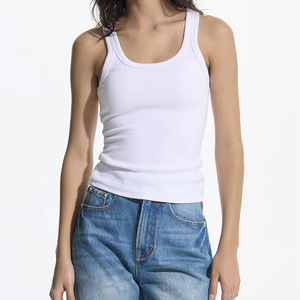 Camiseta sin Mangas Blanca para Mujer, Cuello en V, Corte Regular, Informal, de Algodón Tejido, Secado Rápido, Personalizada con Estampado, para Todas las Temporadas - Product Image 3