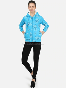 Sweat-shirt à capuche pour femme, imprimé floral bleu, manches longues, fermeture éclair, tricoté, style automne, coupe régulière, respirant - Product Image 2