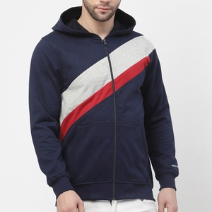 Mens Colorblock Zip Up Hoodie Diagonal Stripe <b>Navy</b> Blue French Terry <b>Sweatshirt</b> Apparel Manufacturer - Product Image 1