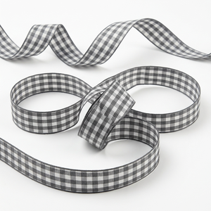 Cinta de Grosgrain a Cuadros Grises y Blancos de 15 mm, Proveedor Mayorista, Fabricante para Envoltura de Regalos, Lazos para el Cabello, Suministros para Manualidades - Product Image 2