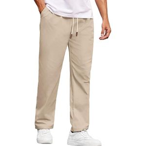 Pantalones Chinos de Poliéster/Algodón para Hombre, Corte Recto, Cintura Elástica con Cordón, Ligeros y Plisados, Estilo Casual de Oficina - Product Image 1