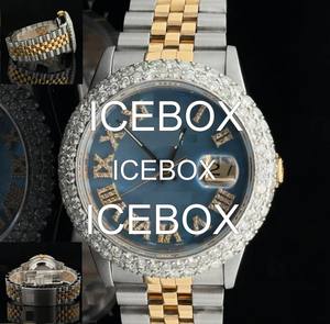 Montre unisexe avec boîtier rond en acier inoxydable et moissanite, cadran en verre, bracelet à fermoir, résistance à l'eau 10 bars - Product Image 4