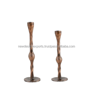Premium Sculptural Copper Candle Stand – <b>Set</b> of 2 Handcrafted Taper Pedestals - Product Image 1