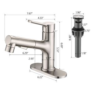 Rubinetto Moderno Monocomando per Lavabo Bagno con Doccetta Estraibile e Tappo Scarico a Scomparsa, Rubinetto Monocomando Moderno per Lavabo da Appoggio - Product Image 5