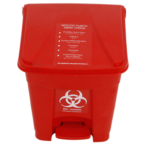 Red Rectangular <b>Plastic</b> Biohazard Waste <b>Bin</b> with Foot Pedal for Medical Use in Hospitals - Product Image 1