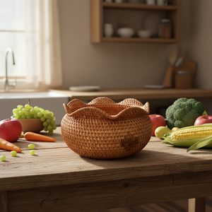 Cheap Price Natural Rattan Round Fruit Basket, Elegant Retro Style, Used For Storing Sundries On Coffee <b>Tables</b> And Desks - Product Image 4