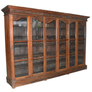 Armoire en bois massif sculptée à la main, style rustique antique, pour rangement et présentation, artisanat Haswani - Product Image 1