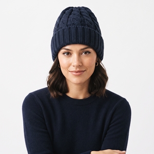 Bonnet en laine acrylique personnalisé chaud, bleu marine, tricoté, épais, unisexe, pour l'hiver, doux, pour les activités de plein air - Product Image 1