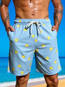 Short de bain pour homme bleu clair à imprimé canard de dessin animé, séchage rapide, avec cordon de serrage à la taille et poches - Product Image 6