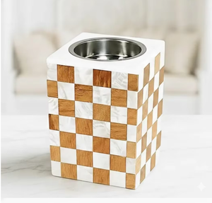 Checkerboard Wooden And Resin Bakhoor Burner with Gold Insert Aromatic <b>Diffuser</b> All-Season Use Mubakhar Burner At Best Price - Product Image 5