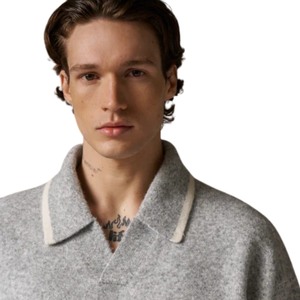 Pull en maille pour homme, gris, manches longues, col boutonné texturé, pull décontracté d'hiver, mélange de coton - Product Image 5