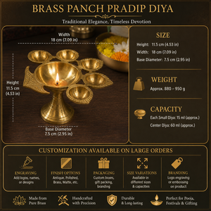 Lámpara de aceite Diya de latón hecha a mano al por mayor con 6 mechas, Puja Deepam, decorativa para festivales, hogar, templo, regalo, proveedor OEM - Product Image 5