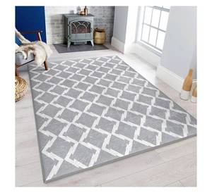 Tapis géométrique gris à motif diamant 3D pour salon, tapis de sol en polyester lavable et antidérapant pour chambre et bureau - Product Image 2