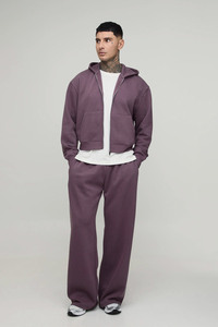 Street Wear Zipper Tracksuit 100% Cotton French Terry Blank Stacked <b>Trouser</b> and Zipper Hoodie Oversized Tracksuit For Men's - Product Image 4