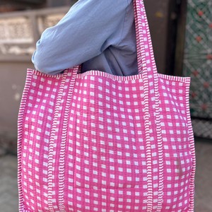 Oversized Large Quilted Weekend Tote <b>Bag</b> - Cotton Block Printed <b>Overnight</b> <b>Bag</b> Grocery Shopping Travel Handmade <b>Bags</b> For Women - Product Image 4