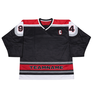 Maillot de hockey sur glace personnalisé noir et rouge par sublimation, uniforme de hockey professionnel respirant pour homme, équipement de match d'élite - Product Image 1