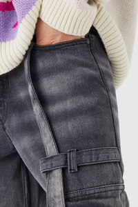 Nouveau Jean Cargo en Denim Violet Ample avec Détail de Sangle Rigide, Effet Usé, Style Streetwear, Coupe Large, Personnalisé - Product Image 6