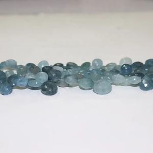 Cuentas en forma de corazón facetadas de Aguamarina 7-8mm 9 pulgadas corte lateral piedra Natural fabricación de joyas hebras de cuentas - Product Image 1