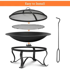 Brasero rond en métal pour bois avec écran anti-étincelles et pioche, chauffage extérieur pour jardin et patio - Product Image 3