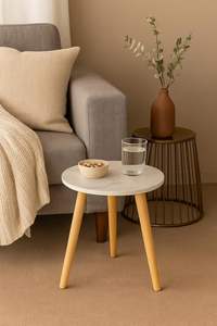 Table d'appoint ronde, petite table d'appoint pour salon, table d'appoint moderne en bois avec pieds en bois pour petit espace - Product Image 3