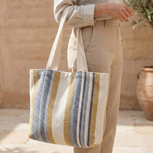 กระเป๋าผ้าทอลายครามคุณภาพสูงพร้อมขอบกระเป๋าช้อปปิ้งในตลาดกระเป๋าถือเป็นมิตรต่อสิ่งแวดล้อมสำหรับใช้ในชีวิตประจำวัน - Product Image 6