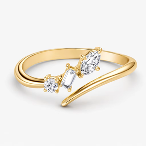 Anillo de Compromiso y Boda de Oro Amarillo de 14K con Certificado IGI, Tres Diamantes Cultivados en Laboratorio, 0.19 Ct Tw VVS1, Corte Brillante, Lujo, Rodio - Product Image 1