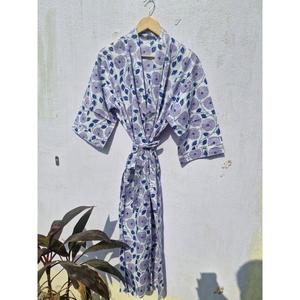 Robe kimono en coton à imprimé floral pour femme, tenue de plage légère, peignoir décontracté, robe portefeuille - Product Image 1