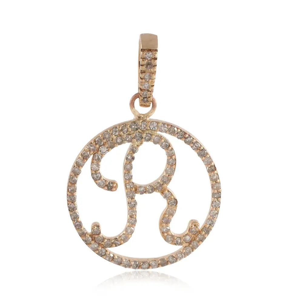 Initiële R Pave Set Wit Diamonds Solid 14K Gold Charm Alfabet Hanger Sieraden Door Metarock Juwelen