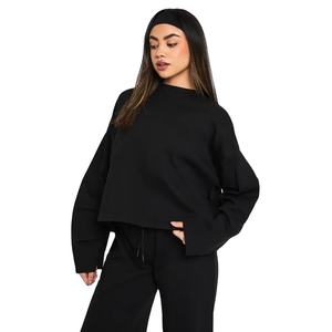 Trendy <b>Women</b> Pullover Sweatshirt Casual Loose Fit Long Sleeve Solid Black Color Crew Neck Fleece <b>Top</b> Wholesale Clothing - Product Image 1