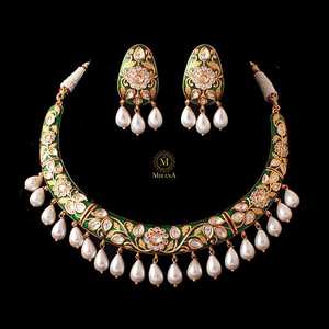 Kaanti Meenakari Polki <b>Necklace</b> & <b>Earring</b> <b>Set</b>-Gold Plated Festival <b>Bridal</b> Jewelry - Product Image 2