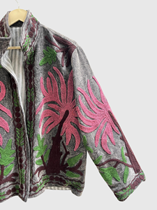 Chaqueta de Terciopelo con Bordado Floral, Cuello Mandarín, Manga Larga, Talla Grande, Ropa de Otoño para Mujer - Product Image 4