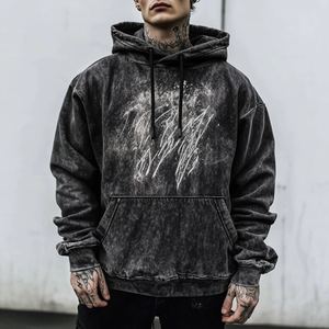 Sudadera con capucha personalizada con apliques, 100% algodón, efecto desgastado por el sol, oversize, lavado ácido, corte cropped y boxy, con logo estampado y pedrería, para hombre - Product Image 6