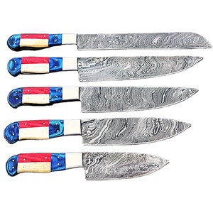 Viking Art Custom Handmade 5-Piece Chef <b>Set</b> Damascus Steel Resin Handles Leather Sheath <b>Sharp</b> <b>Knives</b> Ambidextrous - Product Image 1