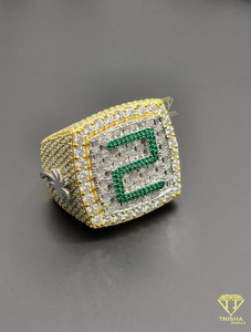 Luxury Number 2 Moissanite Diamond <b>Ring</b> Gold Plated Hip Hop <b>Statement</b> Jewelry For Men And Women - Product Image 3