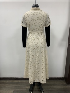 Vestido Maxi con Estampado Floral de Encaje, Cuello en V, Manga Corta, Corte en A, Holgado, Informal, de Verano, Tejido Transpirable - Product Image 2