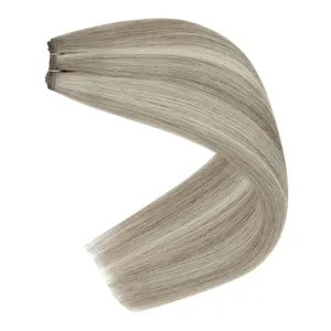 Extensiones de Cabello Humano Indio Liso Rubio Ceniza, Trama Remy, Base de Seda Transparente HD, Doble Trama, 100% Densidad - Product Image 1
